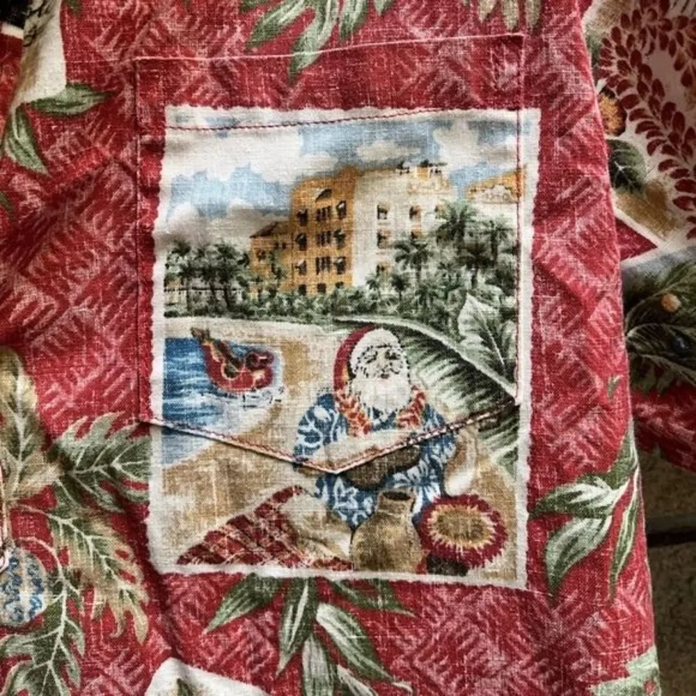 Reyn Spooner Mele Kalikimaka 2014 Hawaiian Xmas Santa Hula Woody Surf Shirt L